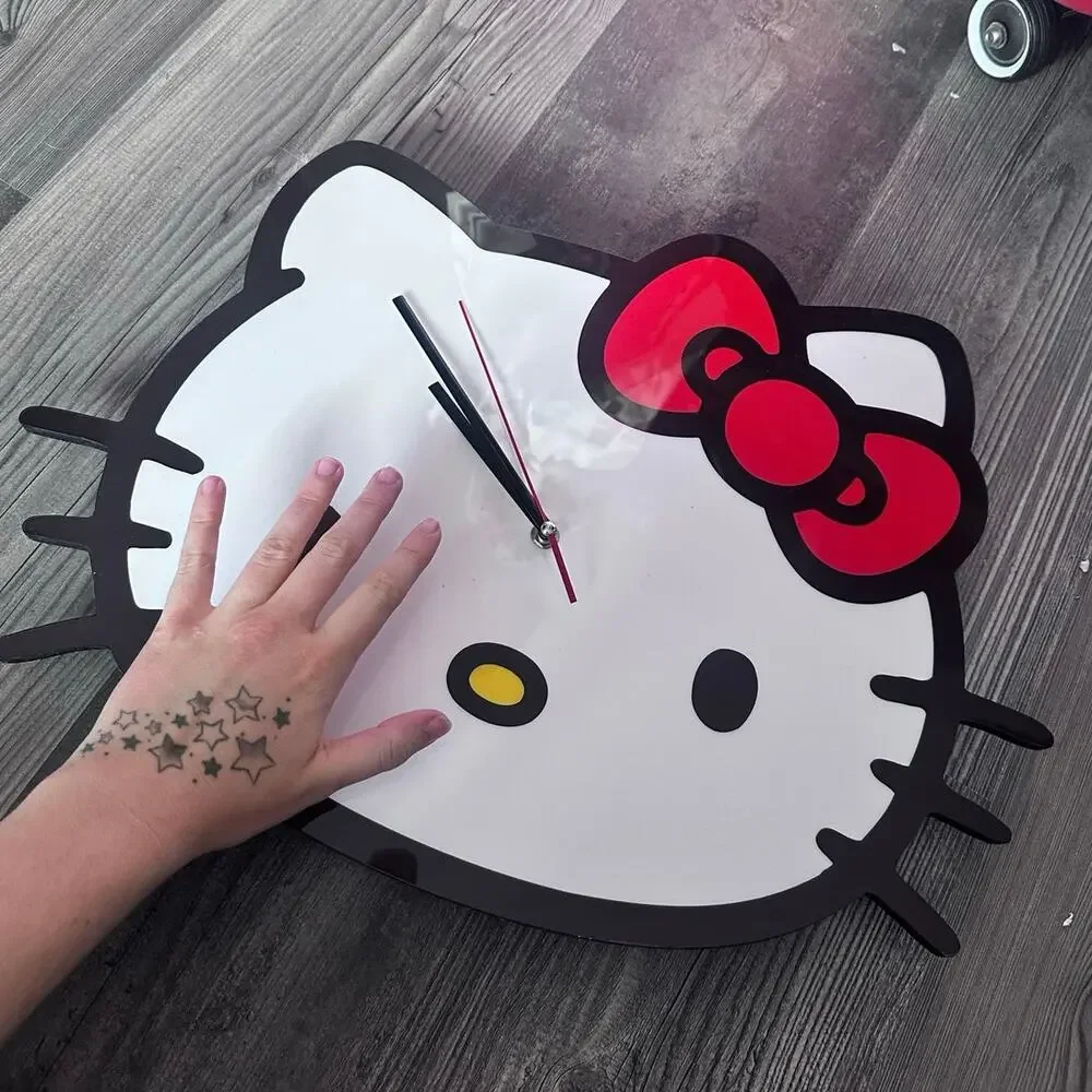 large sanrio hello kitty wall clock white red